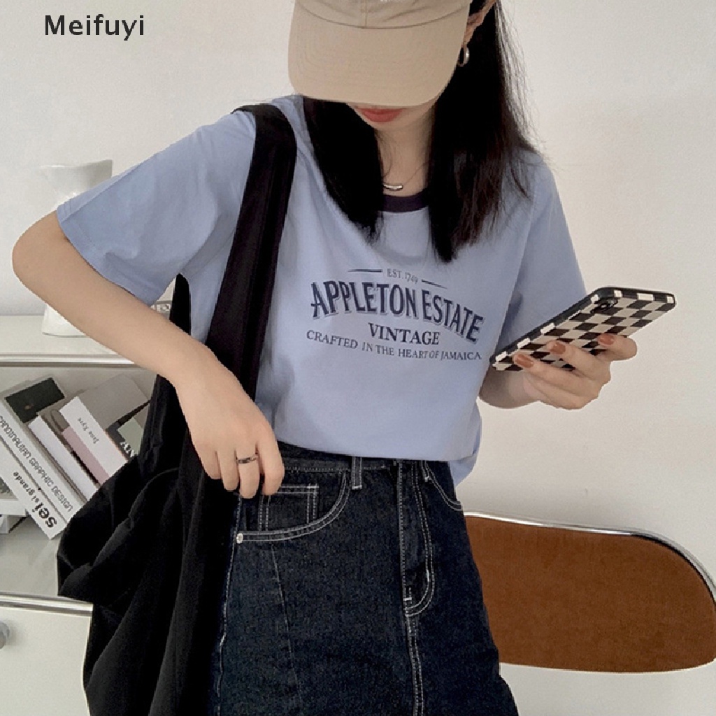 Áo Thun Tay Ngắn Cổ Tròn Dáng Rộng In Chữ Meifuyi Thời Trang Mùa Hè Cho Nữ