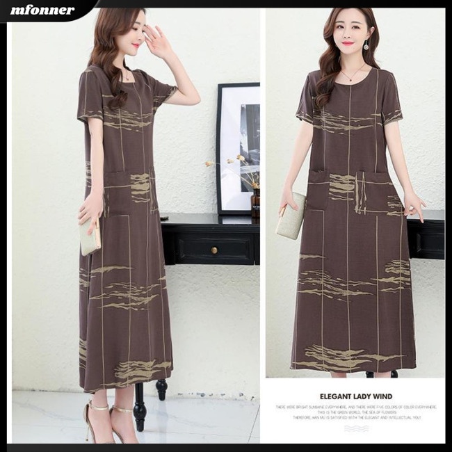 Đầm Lụa Lạnh Tay Ngắn In Họa Tiết Thời Trang Dành Cho Nữ