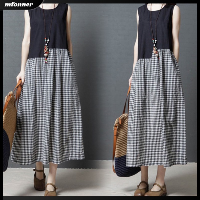 Đầm Sát Nách Cổ Tròn Dáng Rộng Cỡ Lớn Thời Trang Mùa Hè Cho Nữ