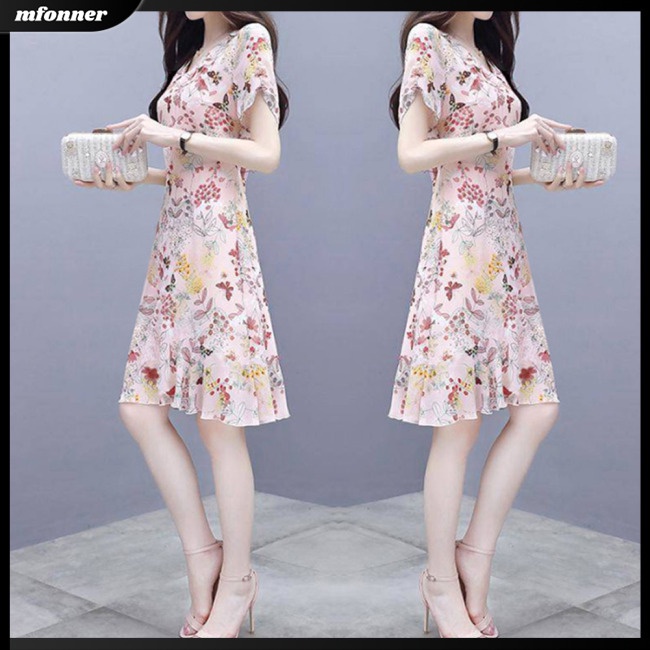 Đầm NgắN Tay In Hoa ThờI Trang Cho Nữ