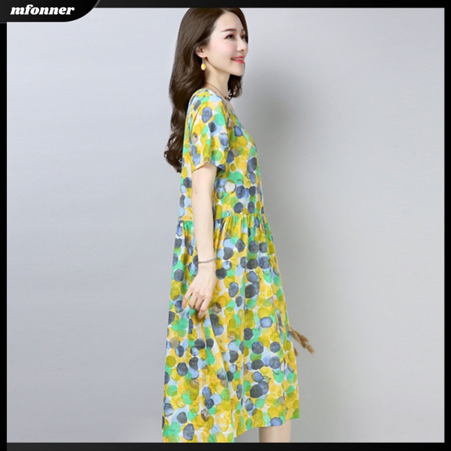 Đầm Chữ A NgắN Tay In Hoa ThờI Trang