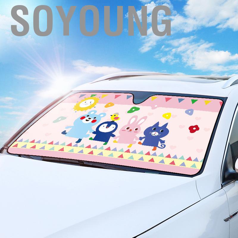 Soyoung Car Windshield Sun Shade Cartoon Cute Front Window Sunshades Heat Insulation Visor Cover Small Size