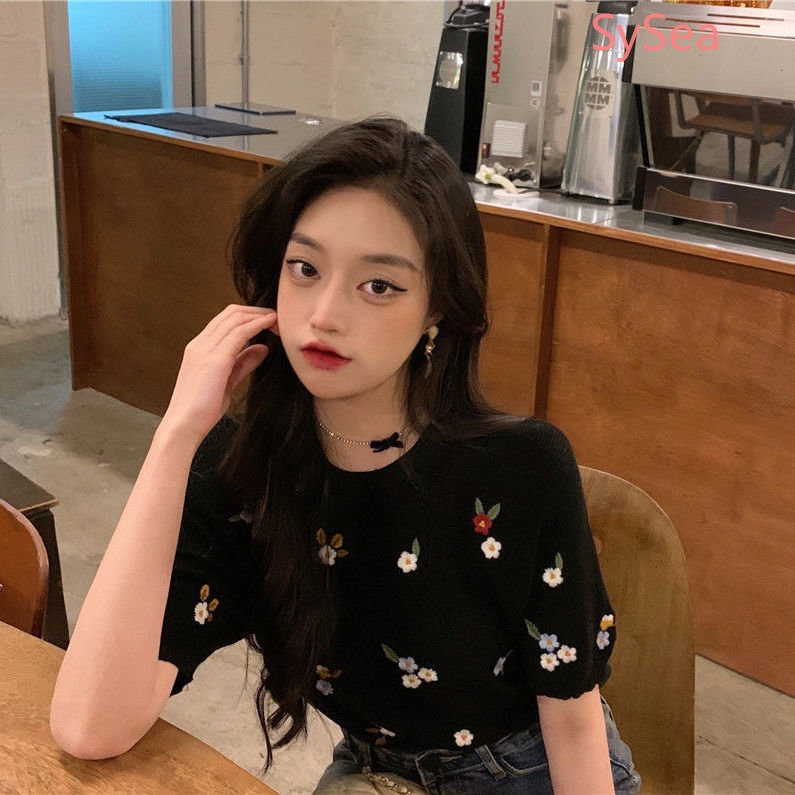 Áo Dệt Kim Dáng Rộng Thêu Họa Tiết Xinh Xắn Theo Phong Cách Mùa Hè Pháp Dành Cho Nữ