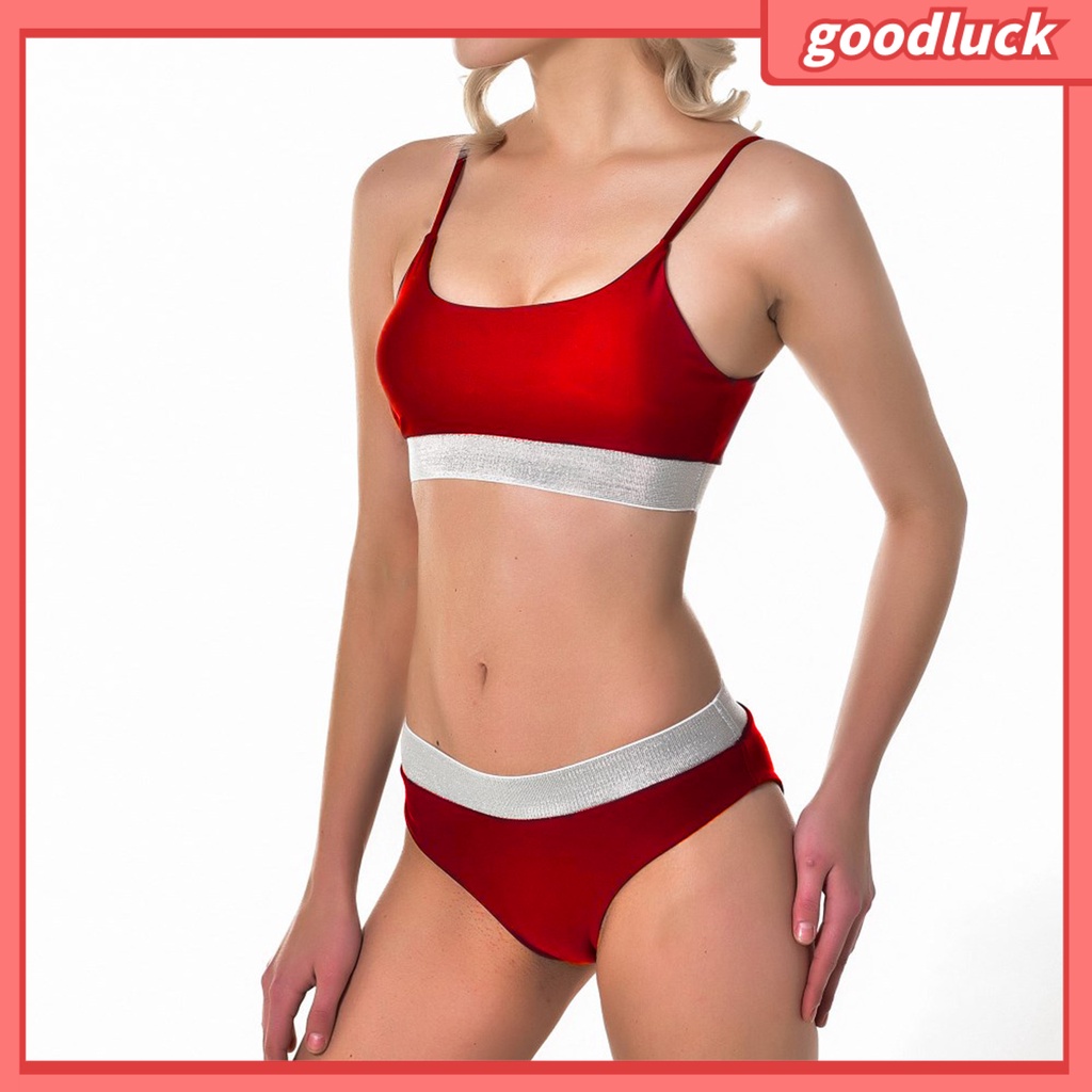 Bộ Bikini Đính Kim Sa Lấp Lánh Màu Tương Phản Quyến Rũ Cho Nữ