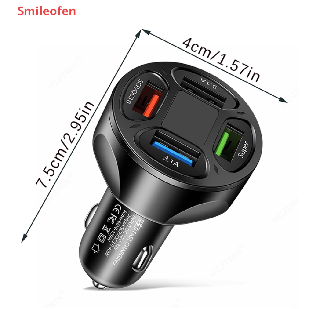 Tẩu Sạc Điện Thoại Nhanh 4 Cổng USB 66W Cho Xe Hơi