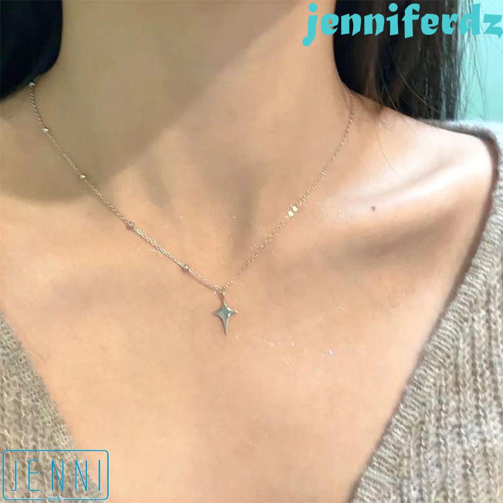 Jeniferdz Vòng Cổ Choker Bằng Thép Titan Mặt Hình Ngôi Sao Bốn Cánh Tinh Xảo Làm Quà Tặng Cho Bạn Gái