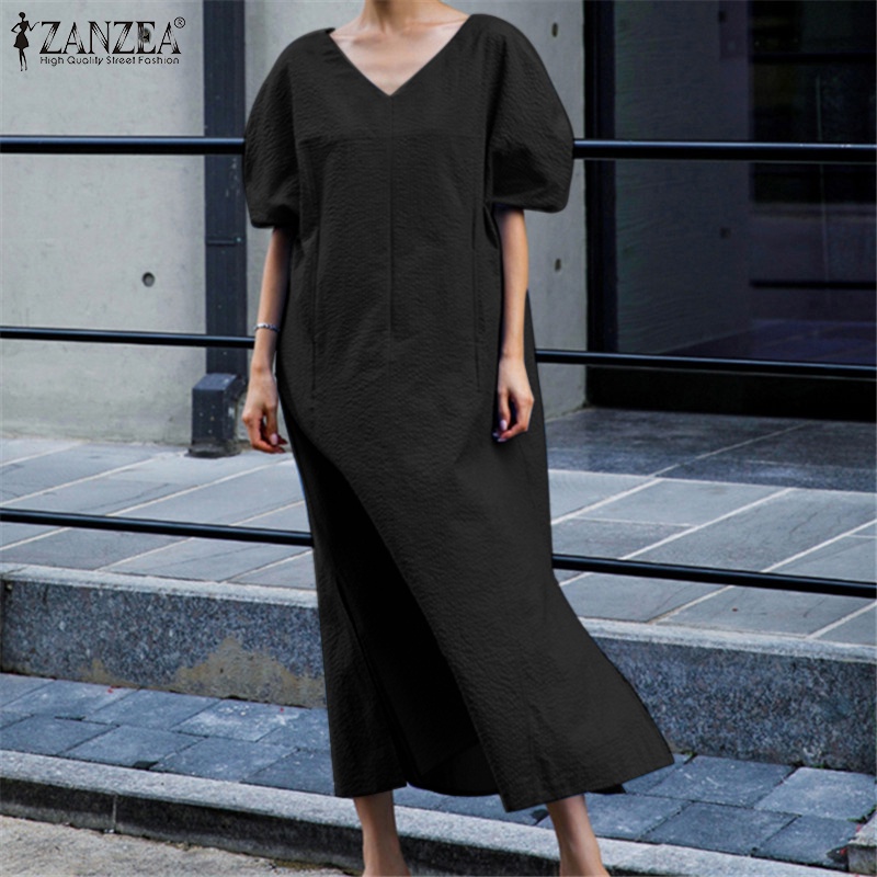 Zanzea Đầm Chữ A Ngắn Tay Cổ Chữ V Có Túi Thời Trang Nữ Tính