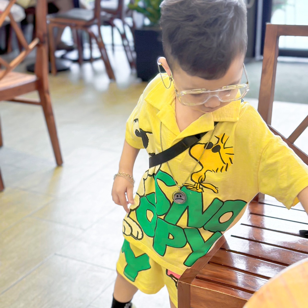 ✨BÁN SỈ✨Bộ SNOOPY vàng trẻ em hoạ tiết in