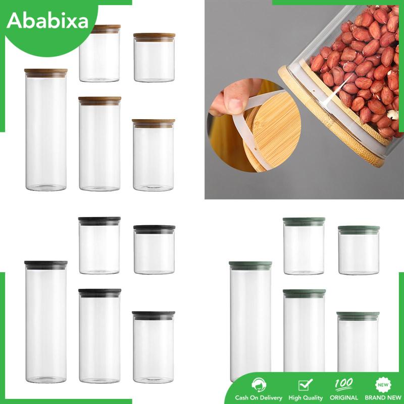 Bộ 5 Hũ Thủy Tinh Đựng Trà / Gia Vị Có Nắp Tre Tiện Dụng