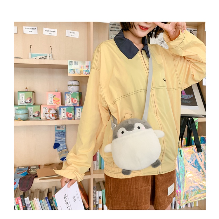 Túi Đeo Chéo Hình Chim Cánh Cụt Nhồi Bông Dễ Thương Phong Cách Nhật Bản