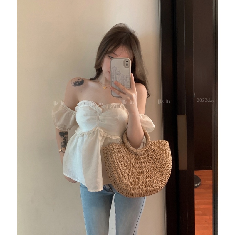 Áo Thun Ngắn Tay Dáng Rộng Trễ Vai Gợi Cảm Dành Cho Nữ