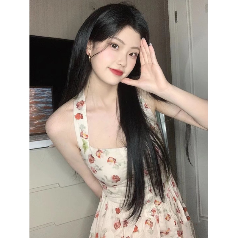 Đầm Hai Dây Họa Tiết Hoa Hồng Phong Cách Pháp Cổ Điển Thời Trang Mùa Hè