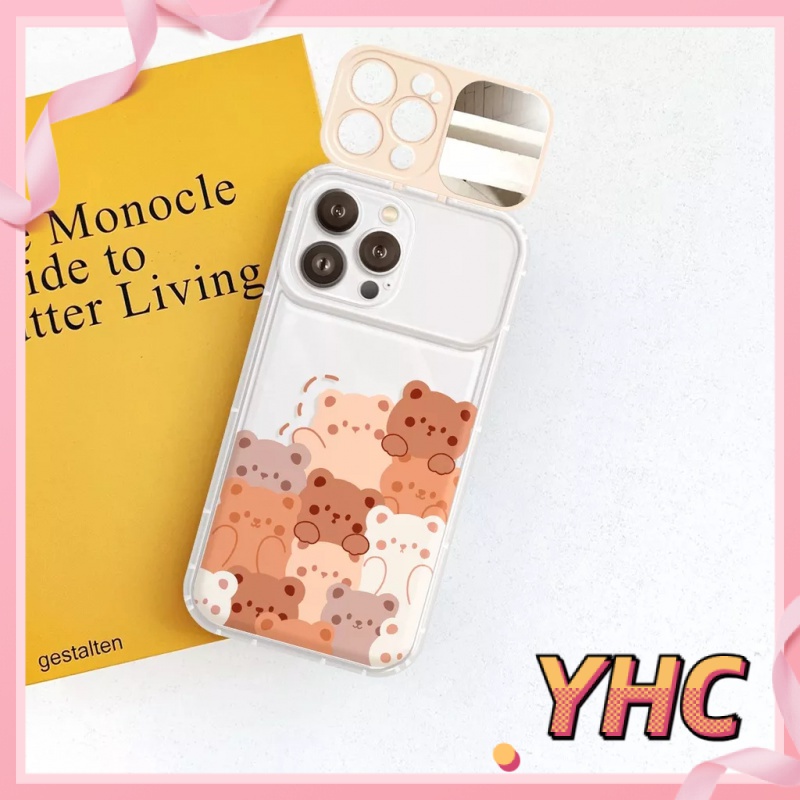 Ốp lưng iphone Camera Gấu con đáng yêu lật nắp gương trang điểm trong suốt chống rơi vỏ mềm Cho iPhone 6 / 6S / 6splus / se / 7 / 7plus / 8 / 8plus / X / xs / xsmax / 11 / 12 / 13 / 14 / Plus / pro / pro max-8008
