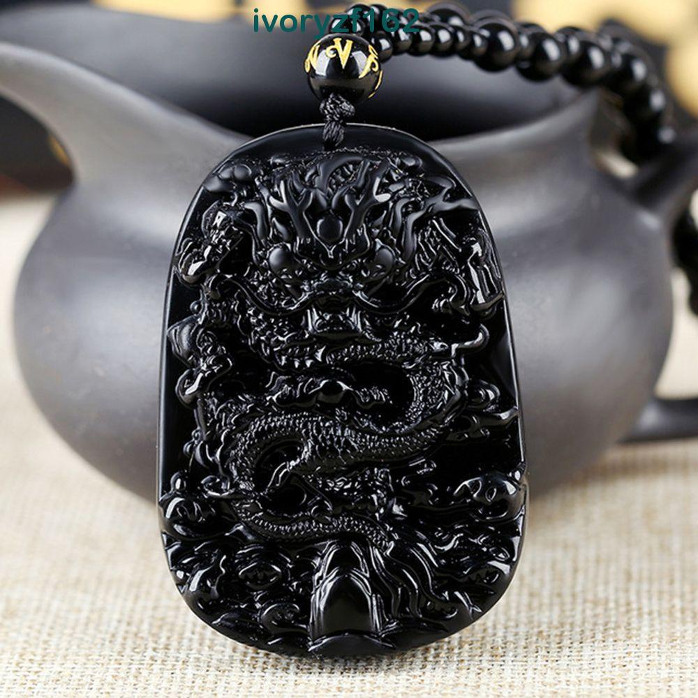 Vòng cổ Chuỗi Hạt Mặt Khắc Chữ IVORYZF Độc Đáo Cho Nam|Vòng Tay Chuỗi Hạt Đá Obsidian Tự Nhiên Cao Cấp