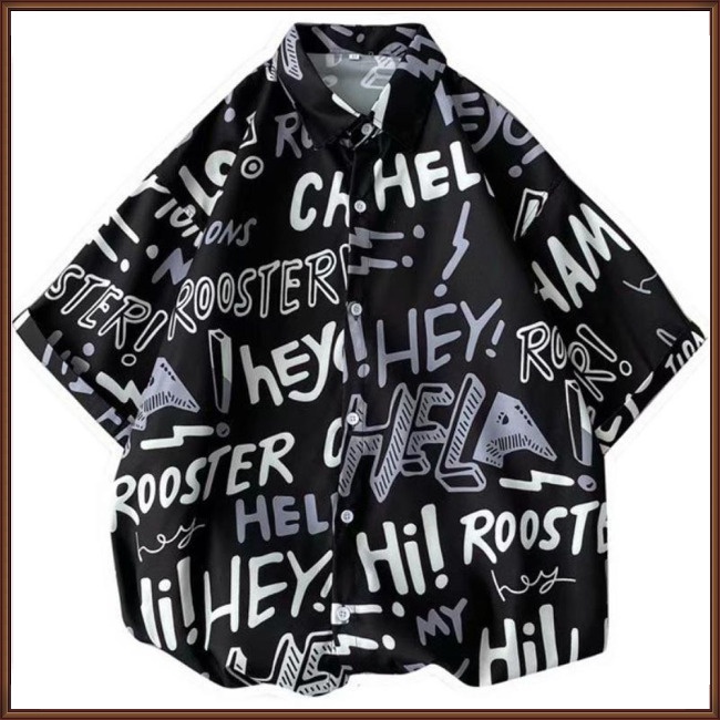 Áo Sơ Mi Nam Tay Ngắn Dáng Rộng In Chữ Phong Cách Hong Kong Thời Trang Mùa Hè