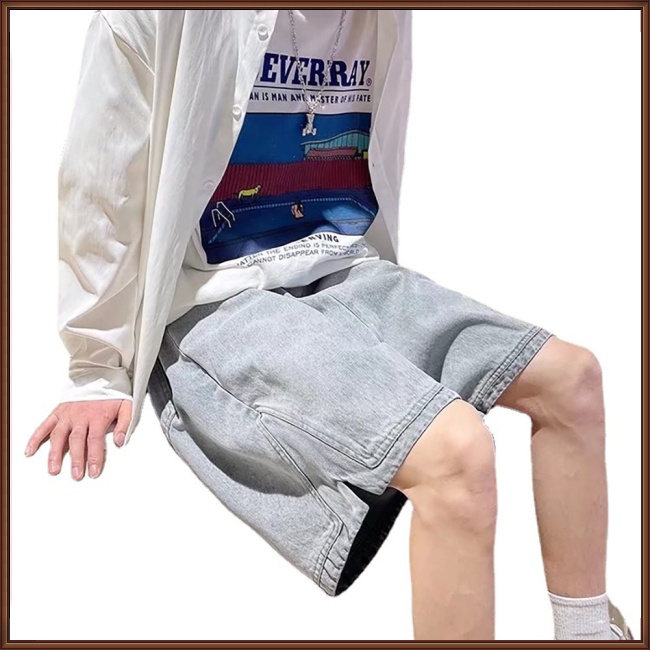 Quần Short Denim Lưng Thun Siêu Nhẹ Dáng Rộng Nhanh Khô Thời Trang Mùa Hè Cho Nam