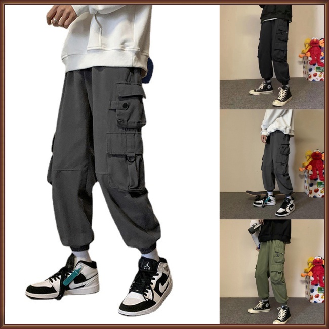 Quần Dài Ống Đứng Dáng Rộng Lưng Vừa Nhiều Túi Thoáng Khí Màu Sắc Đơn Giản Cho Nam