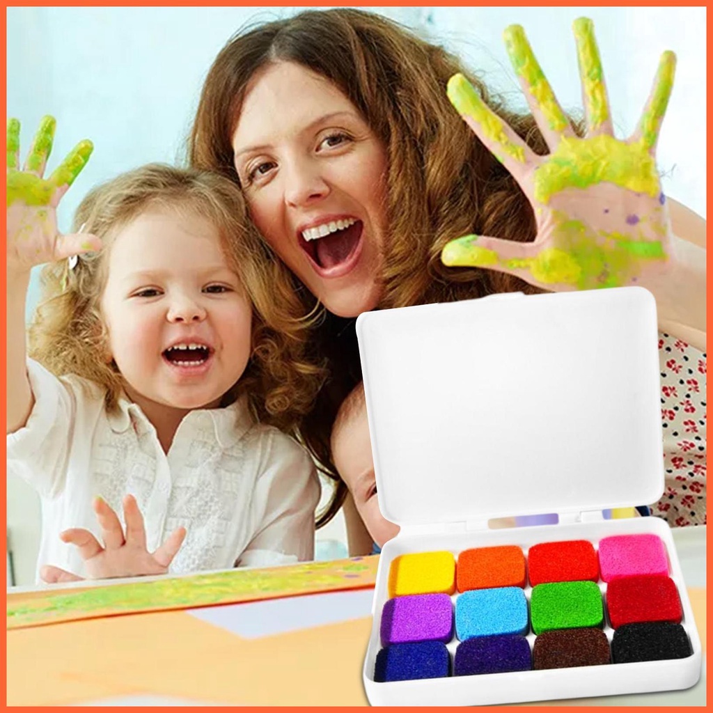 Đệm Mực In Dấu Vân Tay 12 / 24 Màu Có Thể Giặt Sạch Dành Cho Trẻ Em DIY