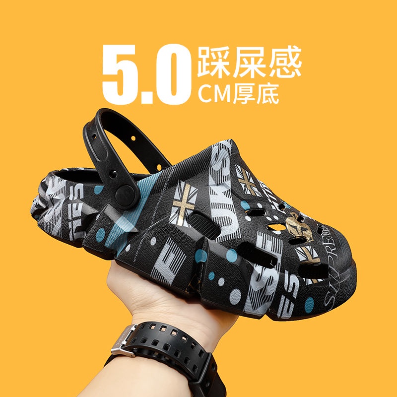 Dép lê cảm giác cứt Dép xăng đan thể thao đi biển hai cách đi ra ngoài mùa hè sành điệu Instagram cho Nam Giày lỗ nổi tiếng trên mạng đế dày chống trượt