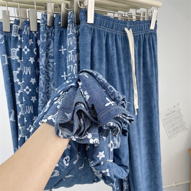 Quần Denim Ống Rộng Lưng Cao In Họa Tiết Thời Trang Mùa Hè 2023 Mới Cho Nữ