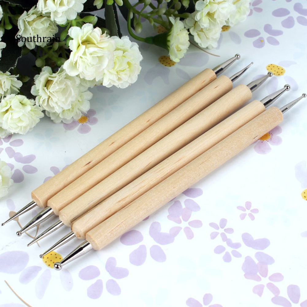Set 5 Bút Vẽ Trang Trí Móng Tay 2 Đầu Bằng Gỗ DIY