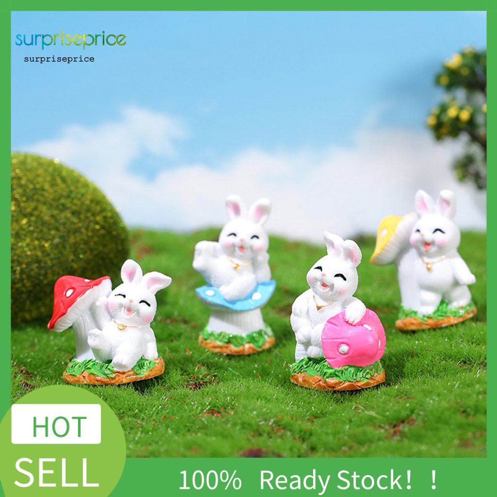 Set 4 Đồ trang trí Thỏ Bunny Mini Bằng Nhựa Resin Trang Trí Phòng Khách / Bàn Làm Việc