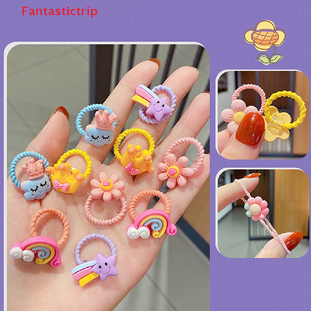 Set 10 Dây Cột Tóc Co Giãn Đính Hoa Nhỏ Dễ Thương Cho Bé Gái