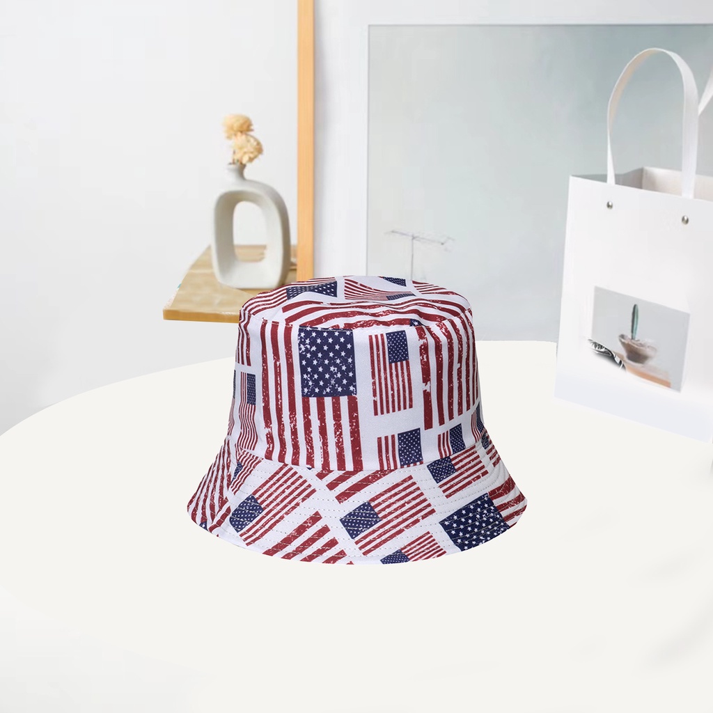 Nón Bucket Vành Ngắn Hai Mặt Chống Tia UV Họa Tiết Lá Cờ Mỹ Độc Đáo