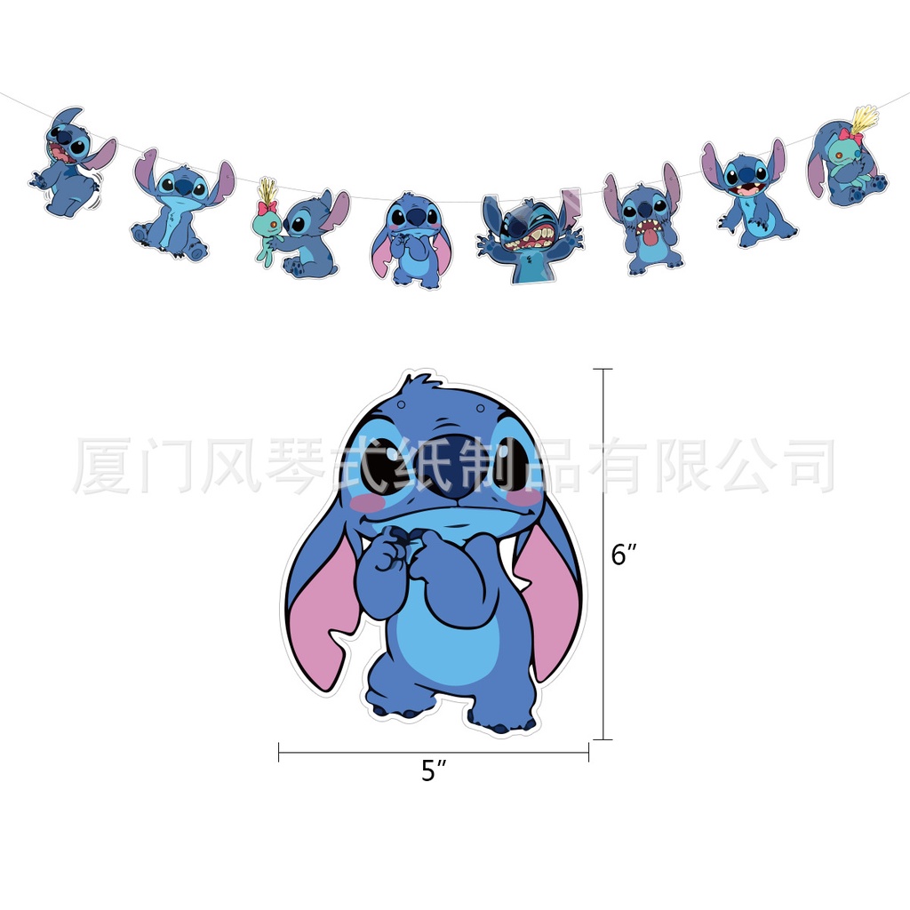 Bộ 2 Phụ Kiện Trang Trí Tiệc Sinh Nhật Bé Chủ Đề Stitch Biểu Ngữ Và Bong Bóng Kèm Túi Đựng BY2