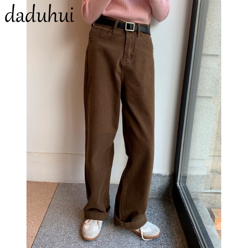 Daduhui New Korean Version of INS Retro Jeans Niche High Waist Loose Wide Leg Pants Large Size Casual Trousers