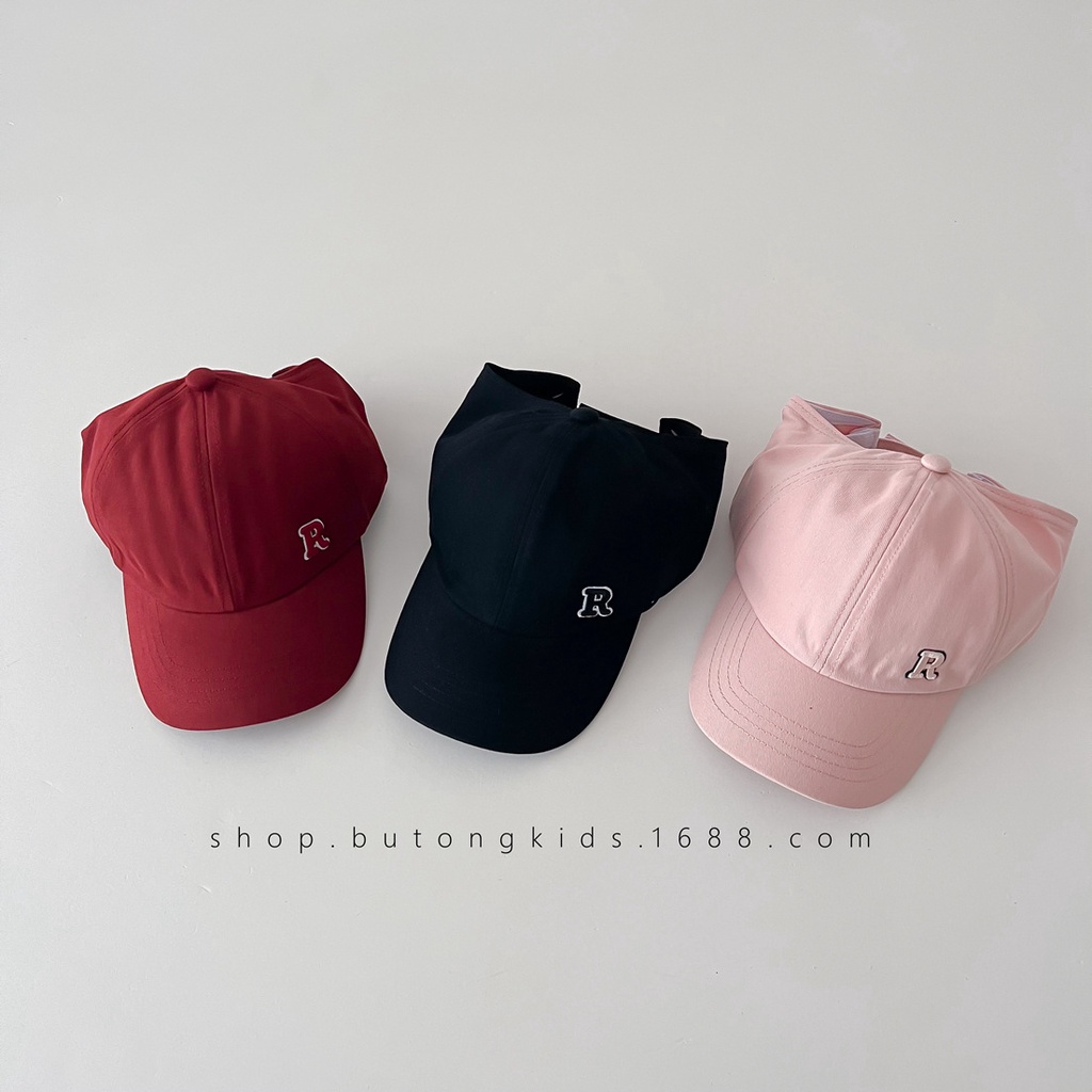 Mũ Lưỡi Trai Màu Trơn Thêu Chữ R Thoáng Khí Thời Trang Mùa Hè Cho Mẹ Và Bé