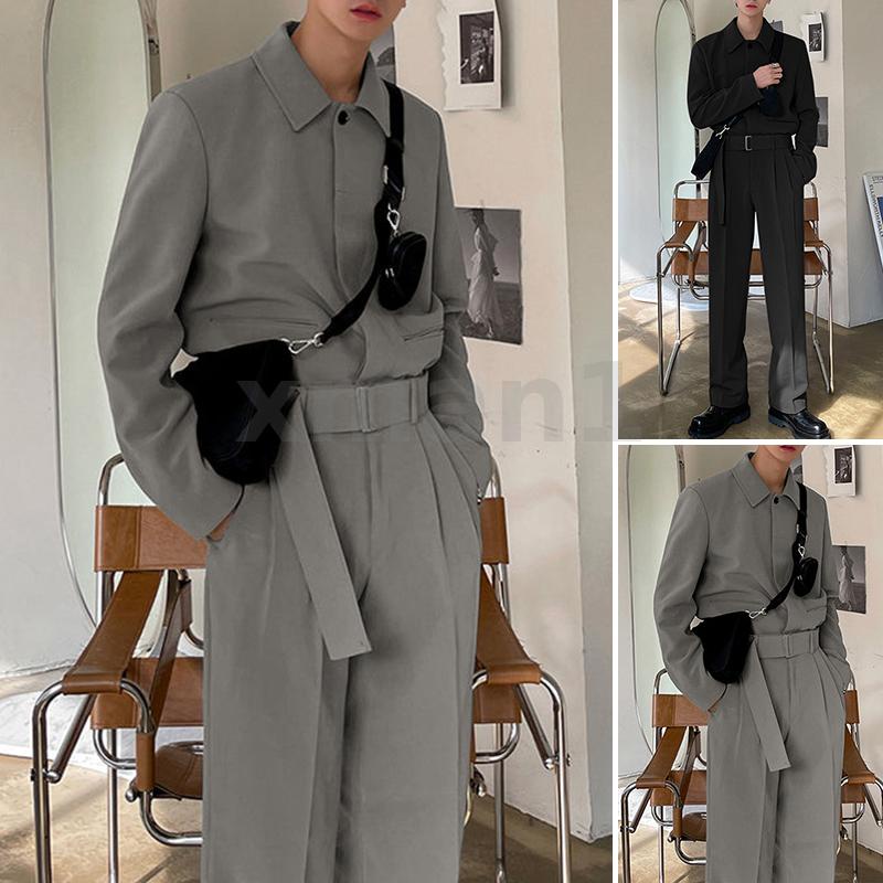 Áo liền quần Tay Dài Màu Trơn Phối Thắt Lưng Thời Trang Cho Nam