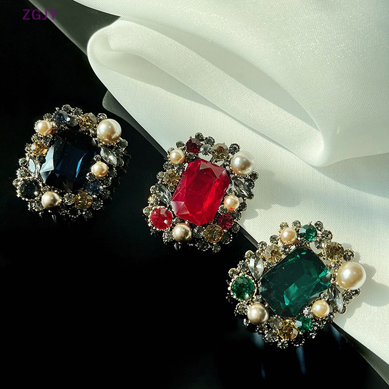 Ghim Cài Áo Đính Đá Pha Lê / Ngọc Trai Hình Vuông Phong Cách Cổ Điển Thời Trang Cho Nữ Mới