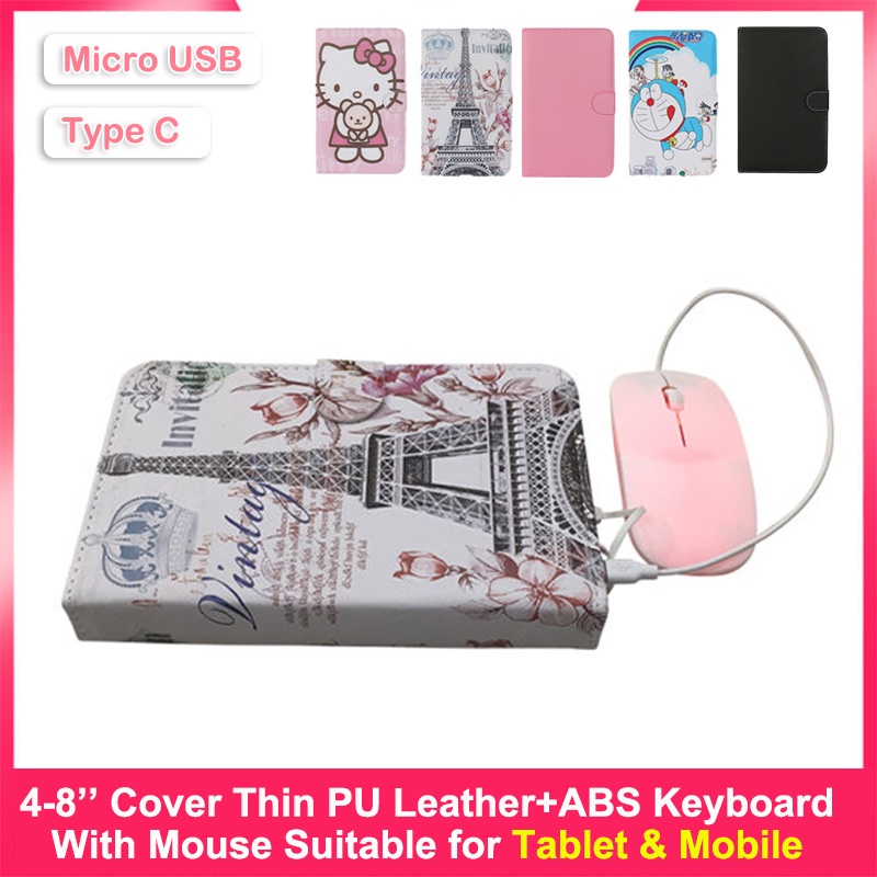 Bộ Bàn Phím + Chuột + Dây Da Di Động Cho Máy Tính Bảng 4.2-9inch Cho Realme Huawei Xiaomi Vivo Oppo Samsung Type-C / Micro-Usb
