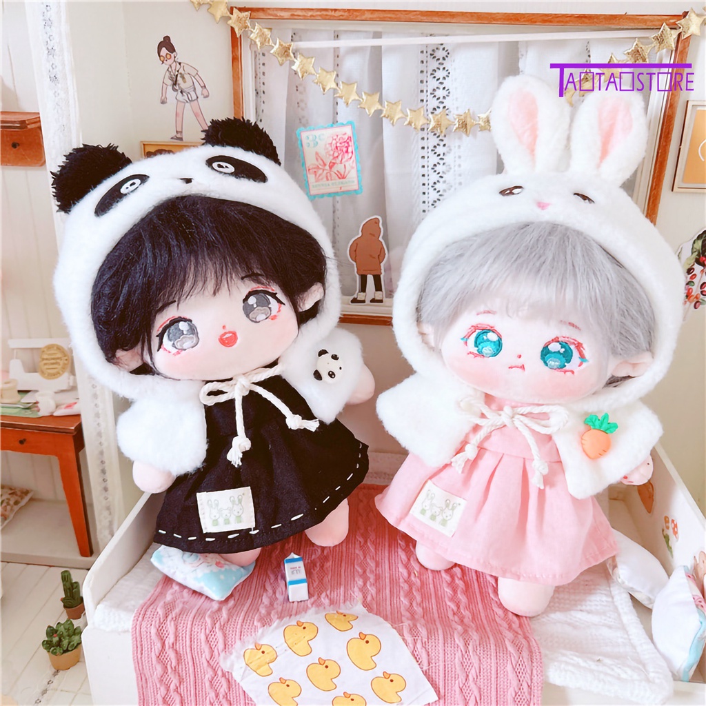 1 Bộ Trang Phục Cotton Gồm Áo + Nón + Khăn Choàng + Gấu / Thỏ 20cm Dễ Thương Cho Búp Bê