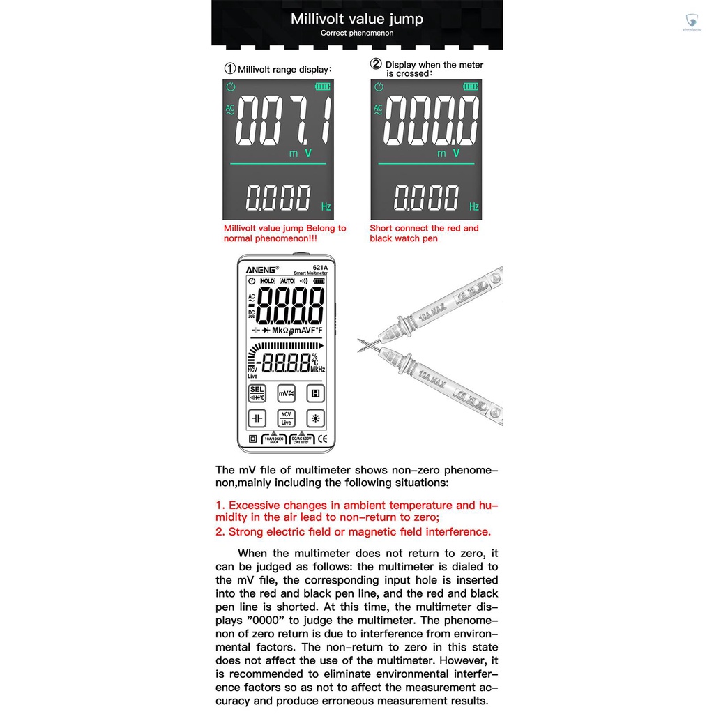Đồng Hồ Vạn Năng Kỹ Thuật Số Thông Minh ANENG 621A Đếm 9999 Có Thể Sạc Lại NCV