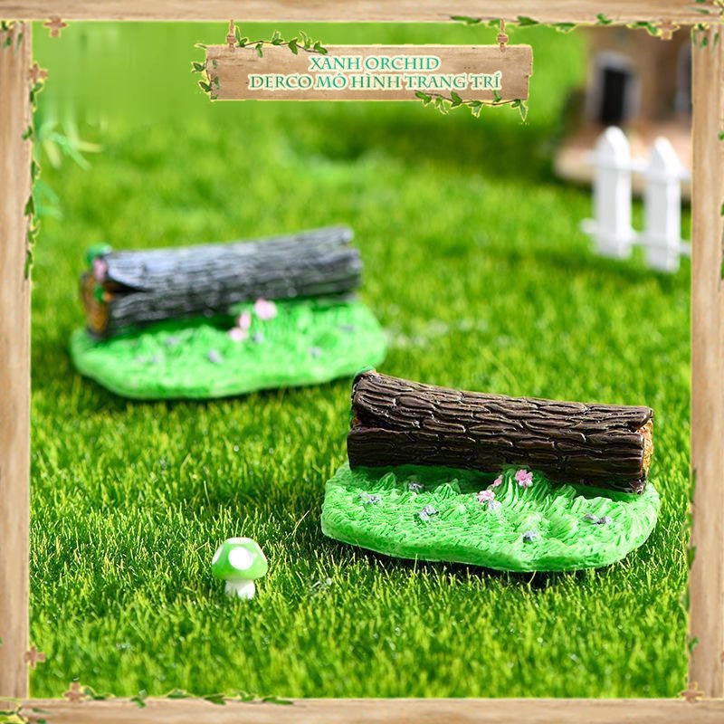Mô Hình Mini Tiểu Cảnh "Combo Khúc cây trên Bãi Cỏ" Trang Trí Sen Đá, Sân Vườn/ Chậu Cây, DYI, Terrarium