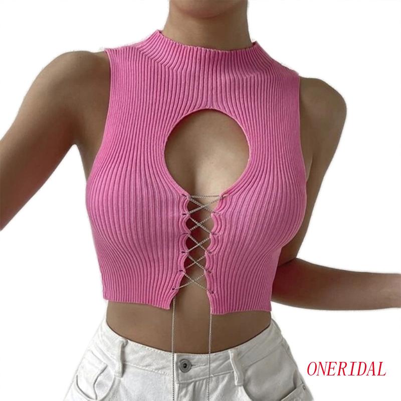 Áo Croptop Dệt Kim Không Tay Màu Trơn Gợi Cảm Cho Nữ