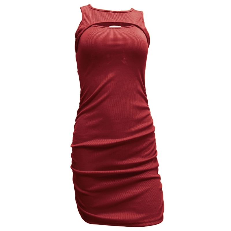 Đầm Ngắn Ôm Dáng Không Tay Cổ Tròn Màu Trơn Thời Trang Mùa Hè Dành Cho Nữ