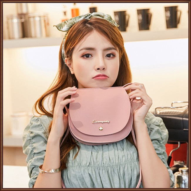 Túi Da PU Tròn Đeo Chéo Mini Màu Trơn Đơn Giản Cho Nữ