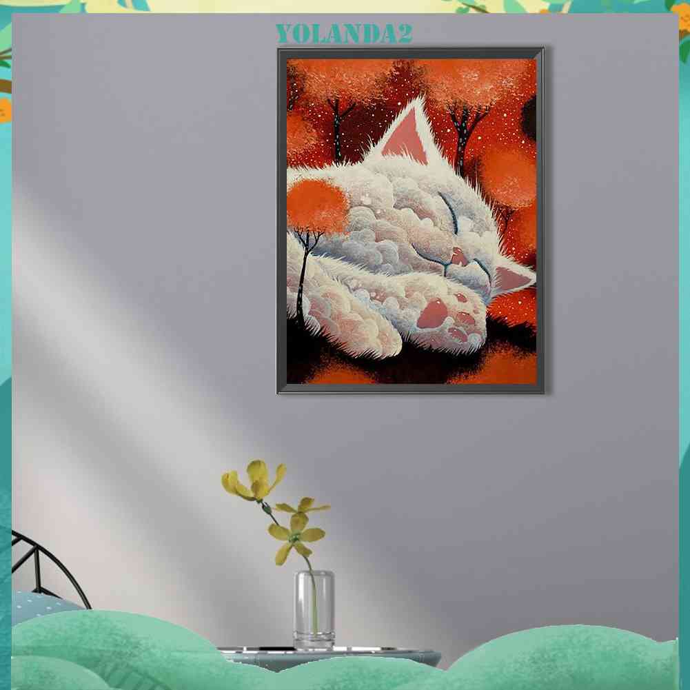 Tranh Đính Đá Kim Cương Toàn Bộ 5D DIY Hình Vẽ Mèo Trang Trí Nhà Cửa