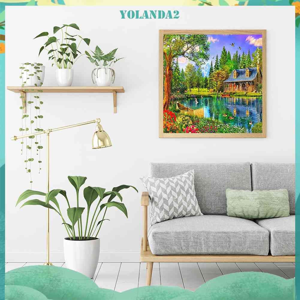 Tranh Đính Đá Kim Cương Toàn Bộ 5D DIY Hình Vẽ Bên Hồ Nước