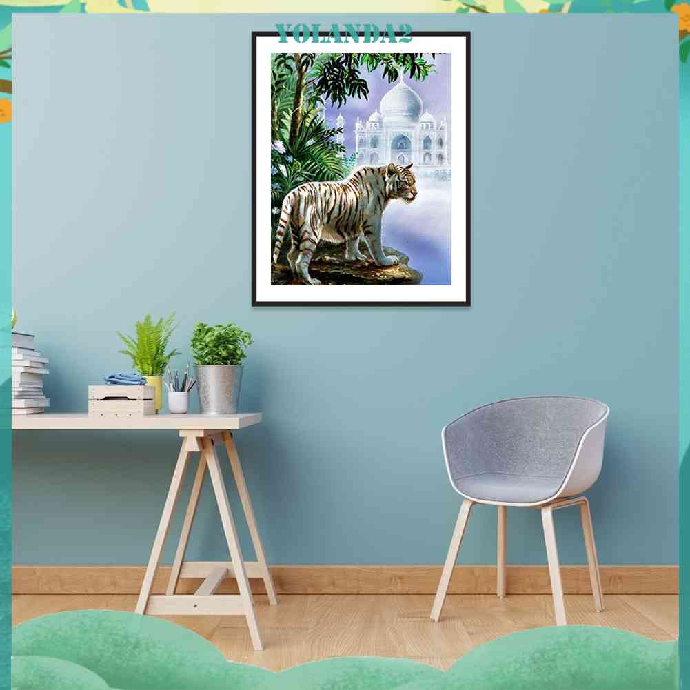 Bộ Tranh Đính Đá 5D DIY Hình Chú Hổ Trắng Độc Đáo Trang Trí Nhà Cửa