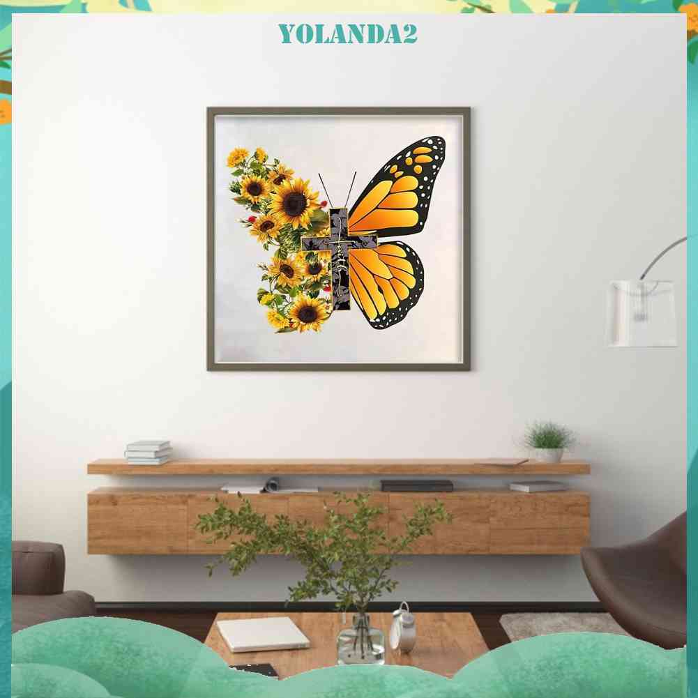 Tranh Đính Đá Kim Cương Toàn Bộ 5D DIY Hình Vẽ Hoa Hướng Dương Bướm