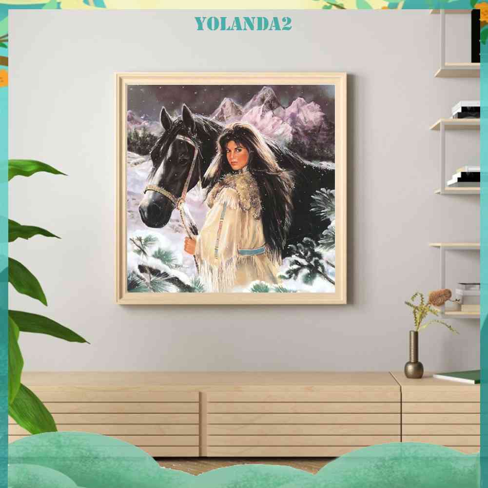 Bộ Tranh Đính Đá 5D Tự Làm Toàn Diện Họa Tiết Người Phụ Nữ Ngựa Độc Đáo