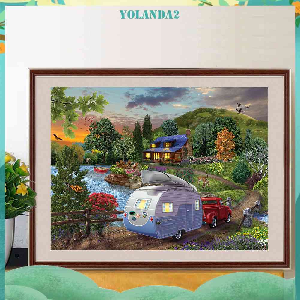 Bộ Tranh Đính Đá 5D Toàn Diện Họa Tiết Hồ Cắm Trại Độc Đáo DIY Dùng Trang Trí