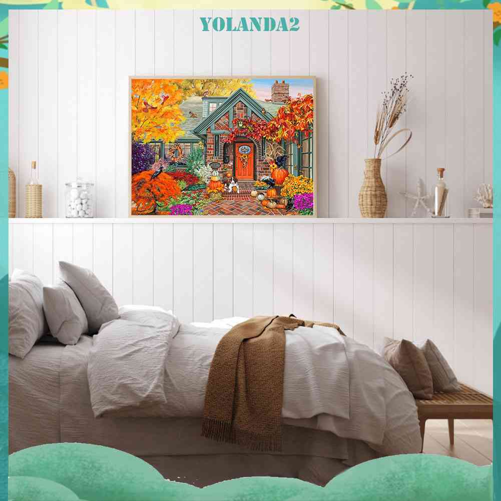 Tranh Đính Đá Kim Cương Toàn Bộ 5D DIY Hình Chú Chó Ngoài Sân Vườn Mùa Thu