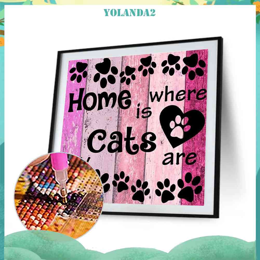 Bộ Tranh Đính Đá 5D Toàn Diện Họa Tiết Chú Mèo Độc Đáo DIY Dùng Trang Trí Nhà Cửa