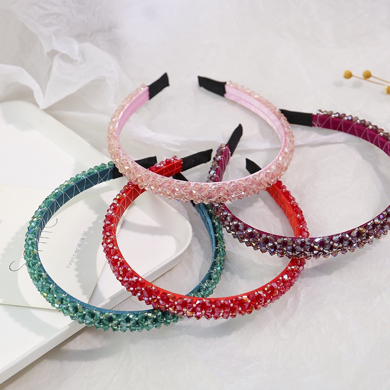 Băng Đô Cài Tóc Bản Rộng Màu Trơn Đính Đá Thời Trang Cho Nữ