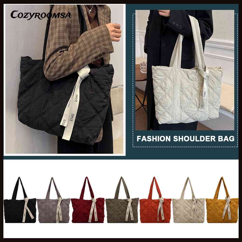 Túi Tote Đeo Vai Cỡ Lớn Chất Liệu Nylon Họa Tiết Sọc Caro Phong Cách Cổ Điển Thời Trang Cho Nữ